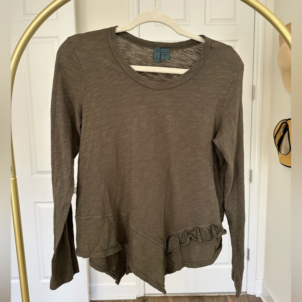 Anthropologie Left of Center Women's Olive Green Long Sleeve Top